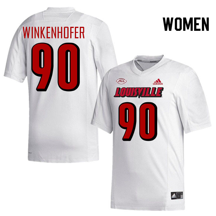 Women #90 Adam Winkenhofer Louisville Cardinals College Football Jerseys Stitched-White